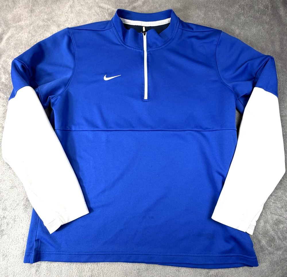 Nike Men's L 1/4 Zip Pullover Blue White Colorblock Performance 2011 Polyester